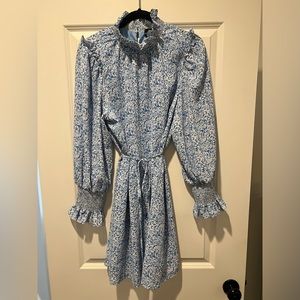 Pomander Place long sleeve blue smocked dress size M